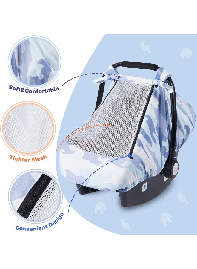 SMTTW Car Seat Cover for Babies, Stretchy Breathable Carseat Canopy with Peek Window, Multiuse Infant Stroller Cover for Baby Boys Girls, Privacy Sun Shade & Wind Protect for Summer (Camouflage) - Image 4