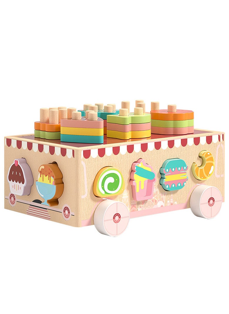 OLUDENIZ Children's Wooden Educational Toy - Animal Zoo & Ice Cream Dessert Cart with Shape Sorter, Wooden Car for Hand-Eye Coordination & Learning (22179 cm, 1 KG)  - Image 3