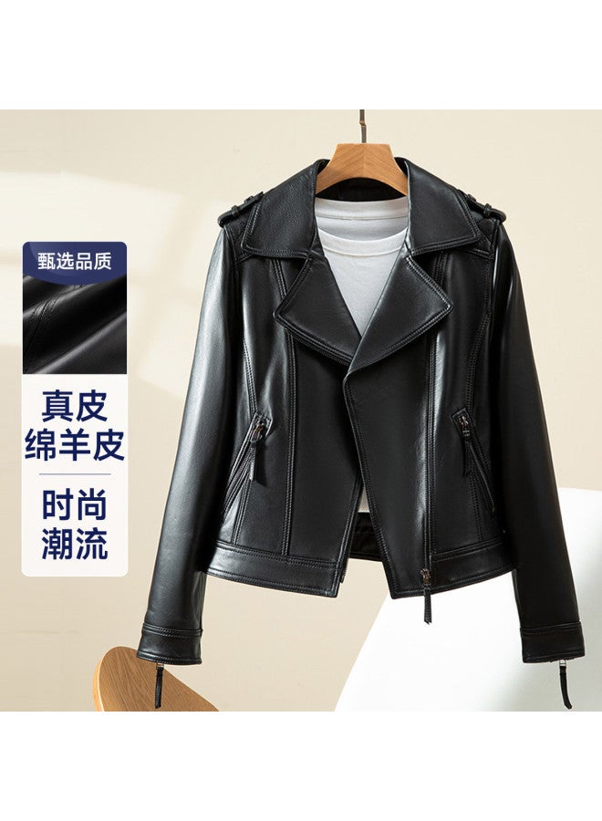 Fapai Counter Same Style Leather Jacket Trendy Motorcycle Jacket Lapel Leather Coat Women Leather Jacket Women - Image 2