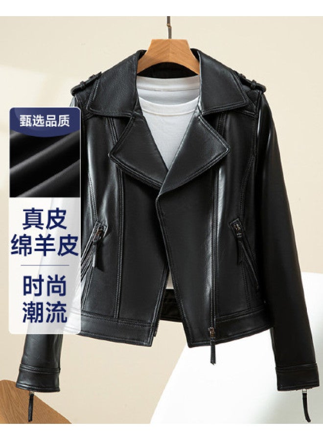 Fapai Counter Same Style Leather Jacket Trendy Motorcycle Jacket Lapel Leather Coat Women Leather Jacket Women - Image 1