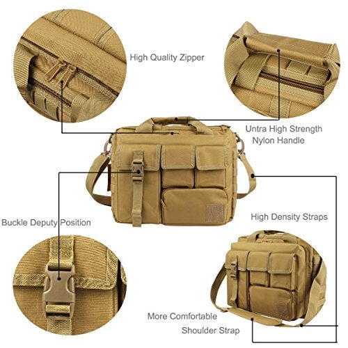 GES Tactical Briefcase, 15.6" Men's Messenger Bag Military Briefcase for Men, Khaki - Image 3