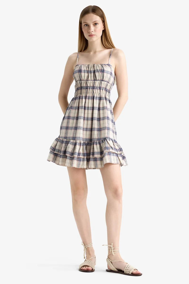 ديفاكتو Strappy Plaid Mini Dress