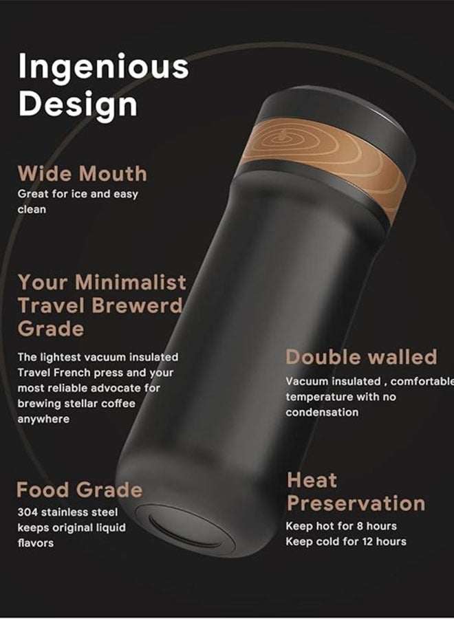 Bukela Classic Portable French Press Coffee & Tea Mug 12 oz with Carry Loop, Stainless Steel French Press Coffee Maker, BPA Free Great for Camping and Travel, With Long-lasting Insulation - Image 3