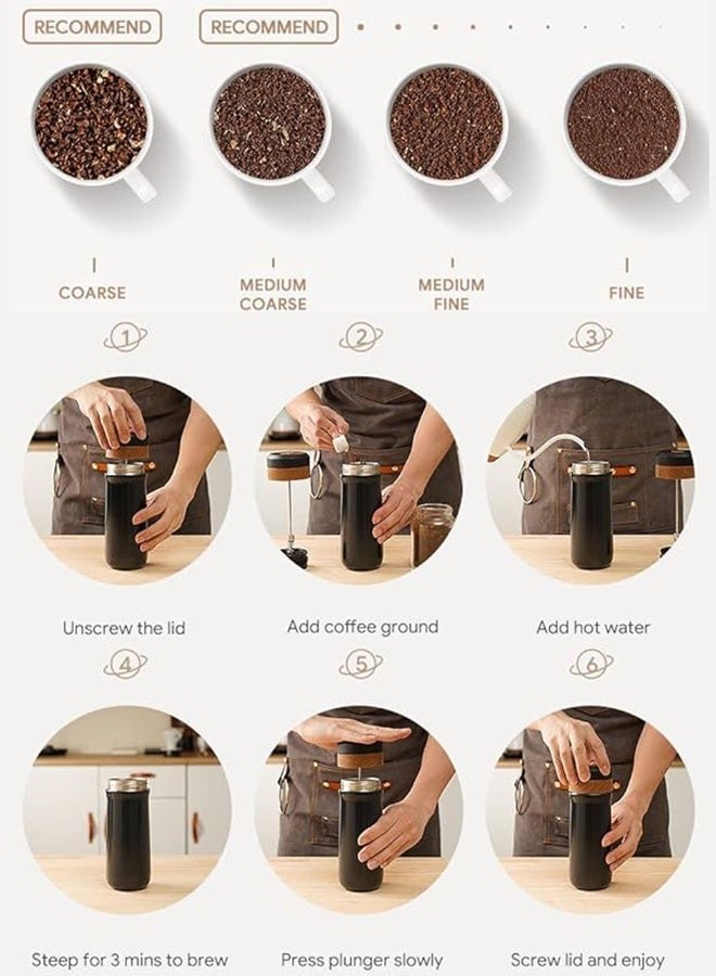 Bukela Classic Portable French Press Coffee & Tea Mug 12 oz with Carry Loop, Stainless Steel French Press Coffee Maker, BPA Free Great for Camping and Travel, With Long-lasting Insulation - Image 5