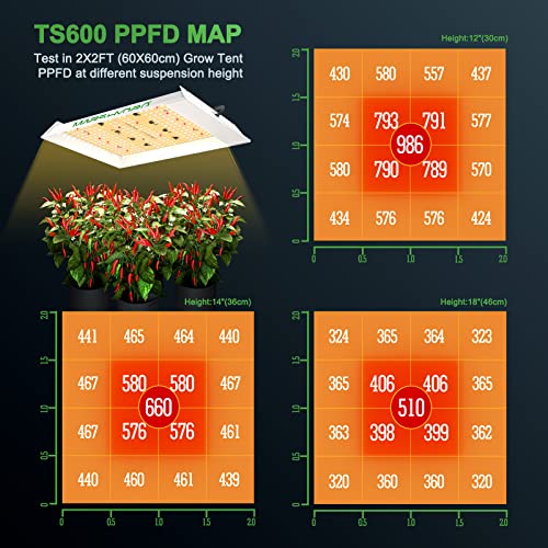 MARS HYDRO TS600 100W LED Grow Light for Beginners, New Diodes Layout Full Spectrum Growing Lamps for Indoor Plants Hydroponic Seed Starting Vegetables Bloom in 2x2 Grow Tent - Image 5