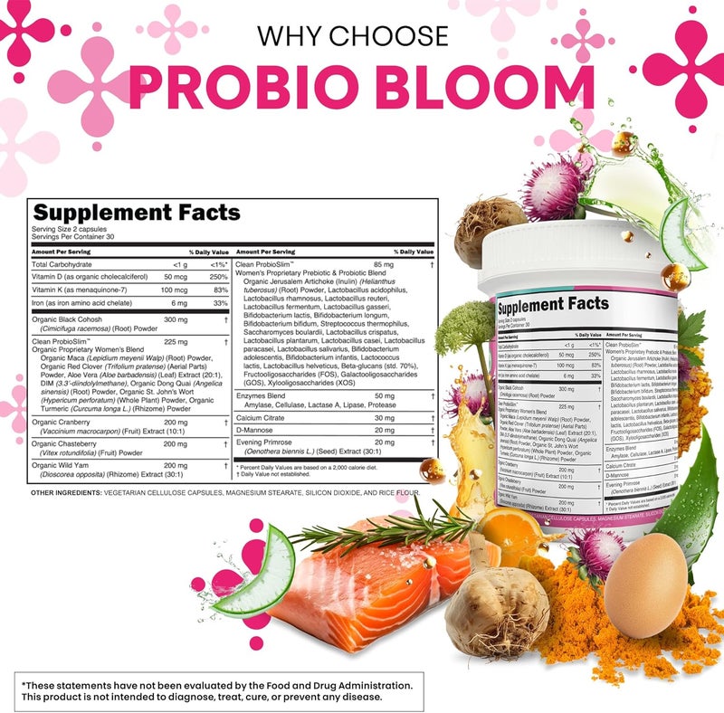 Clean Nutraceuticals بروبيوتيك للنساء من كلين نيوتراسيتيكالز مع مستخلص التوت البري د مانوز يام البري شايستبيري 20 سلالة بروبيوتيك وبريبايوتيك توازن الرقم الهيدروجيني بروبيوتيك للنساء لصحة الجهاز الهضمي 60 حبة - Image 4