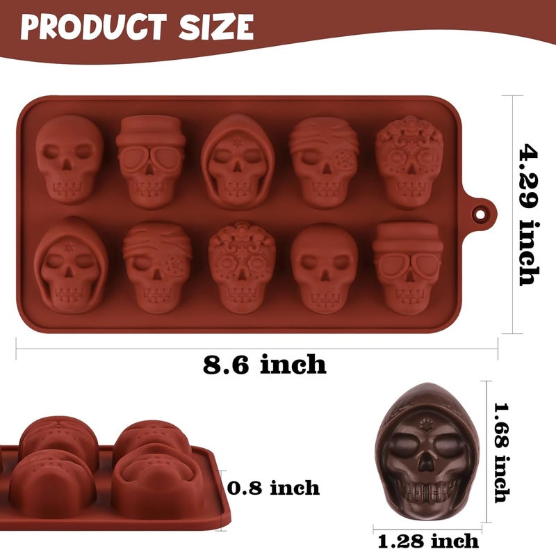 Actvty Skull Chocolate Molds, Halloween Chocolate Candy Molds, 2 Packs 10 Cavity Skull Silicone Molds with 5 Different Designs for Making Chocolate, Candy, Gummy, Jello, Cake Decor, Wax Melts - Image 3