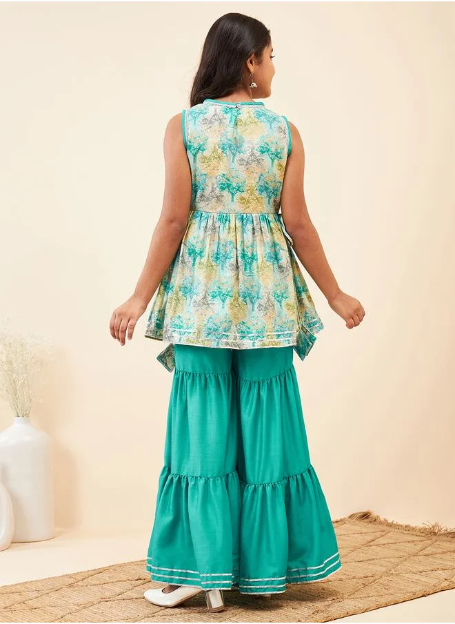 ستايلو بج Tie Dye Print Kurta & Tiered Sharara Set by Styli