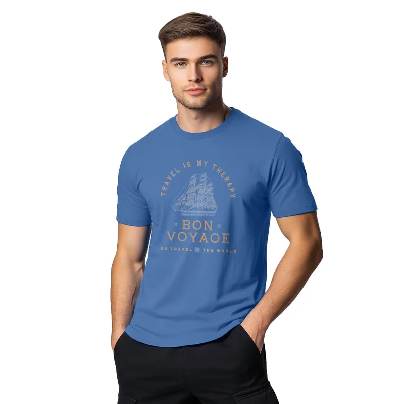 نوبيرو Men's Blue Graphic Printed T-Shirt