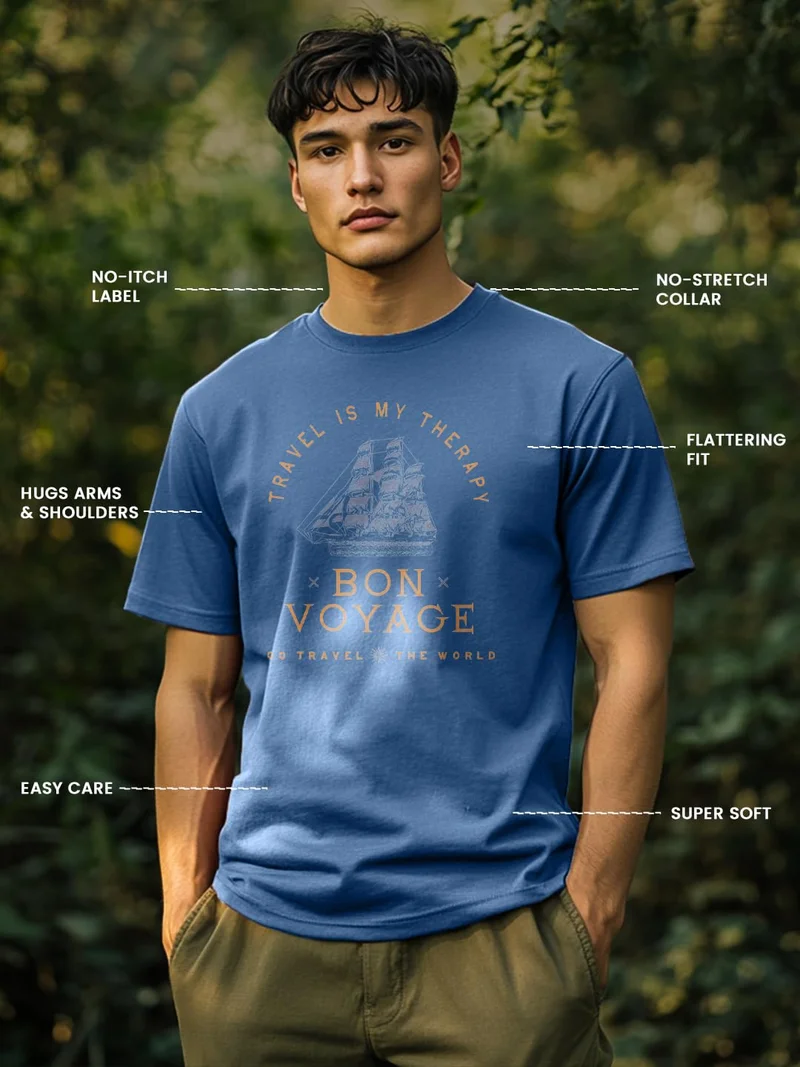 NOBERO  Men's Blue Graphic Printed T-Shirt for Men | Best Price UAE