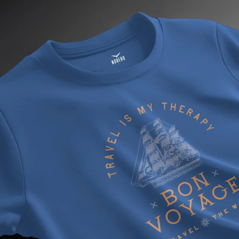 NOBERO Men's Blue Graphic Printed T-Shirt