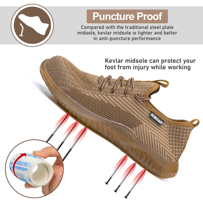 Furuian Steel Toe Shoes for Men Women Comfortable Non Slip Men's Safety Steel Toe Sneakers Industrial Warehouse Contstruction Work Shoes for Men Brown - Image 3