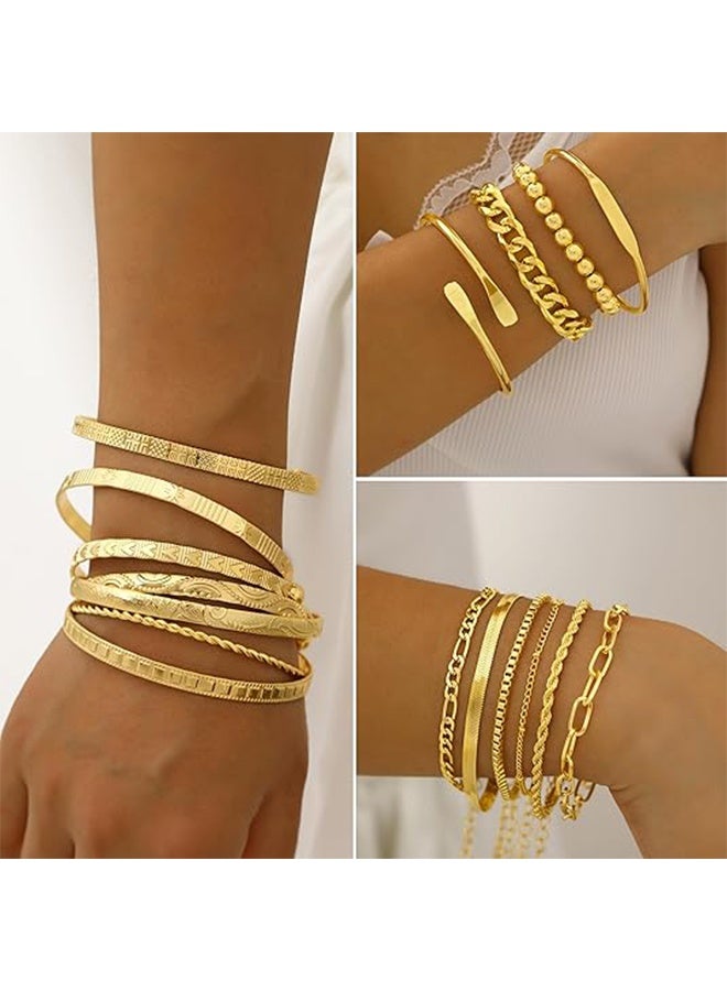 طقم مجوهرات ذهبية للنساء مكون من 68 قطعة: 7 قلائد، 17 سوارًا، 5 أقراط حلقية، 15 قرطًا مرصعًا، و24 خاتمًا. - Image 3