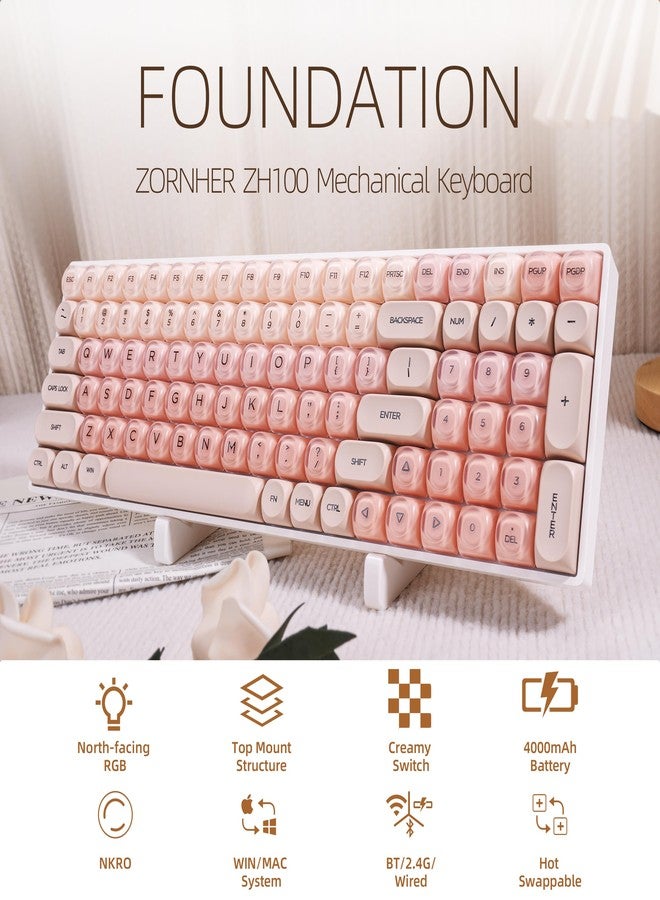 زورنر لوحة مفاتيح زورنر ZH100 الميكانيكية، لون وردي كريمي مخصص بنسبة 98% مع لوحة أرقام، أغطية مفاتيح جيلي MOA، مفاتيح خطية مشحمة مسبقًا، قابلة للتبديل السريع، إضاءة خلفية RGB - Image 2