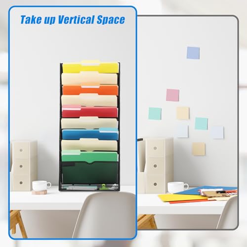 EASEPRES Desk File Organizer Mesh 11-Tier, Hanging Wall Mount Document Organization Stand, Desktop Vertical Mail Paper Folder Holder Rack with Bottom Tray for Office Home Cubicle Countertop, Black - Image 2