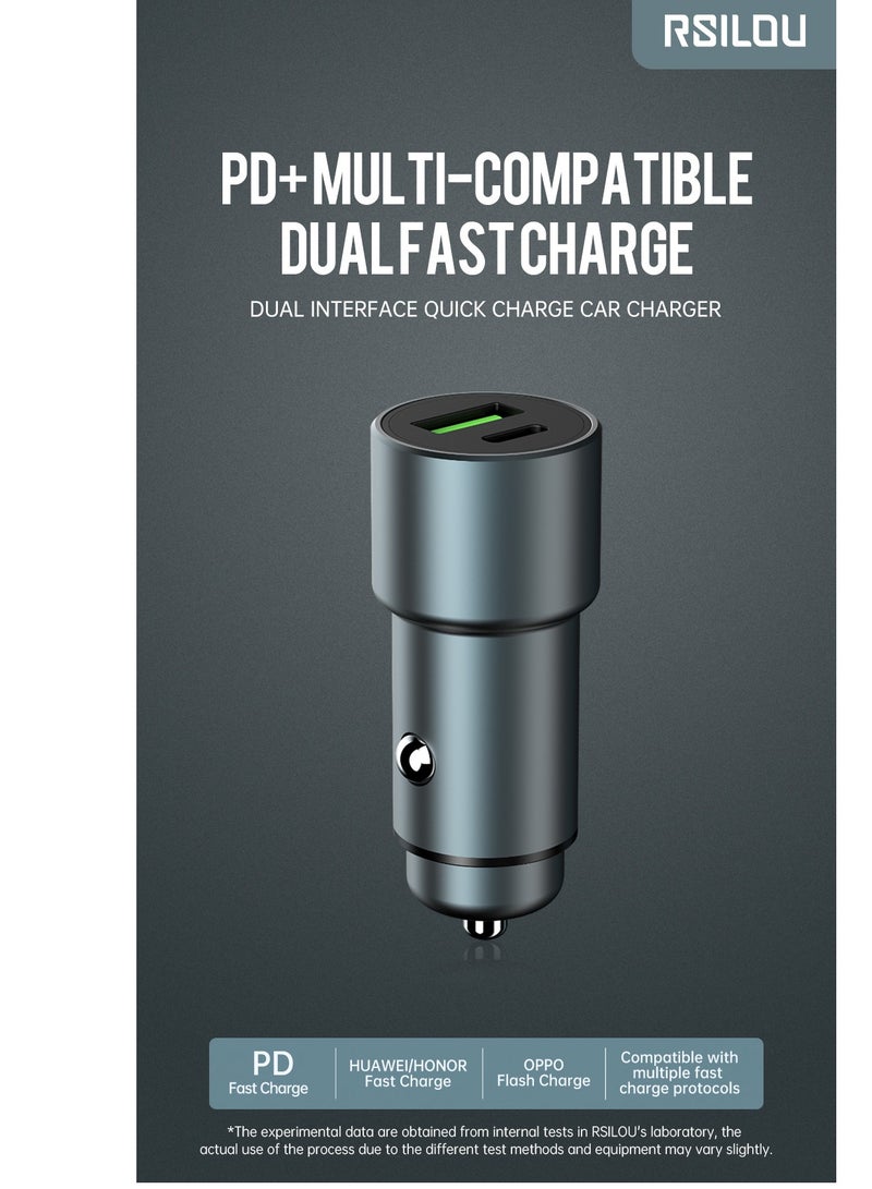 rsilou R4504-001 Aluminum Alloy Car Adapter Fast charger, PD, dual ports, USB-A and USB-C, 42.5W MAX Output, Quad protection over current, short circuit, over temperature, and over voltage  - Image 4