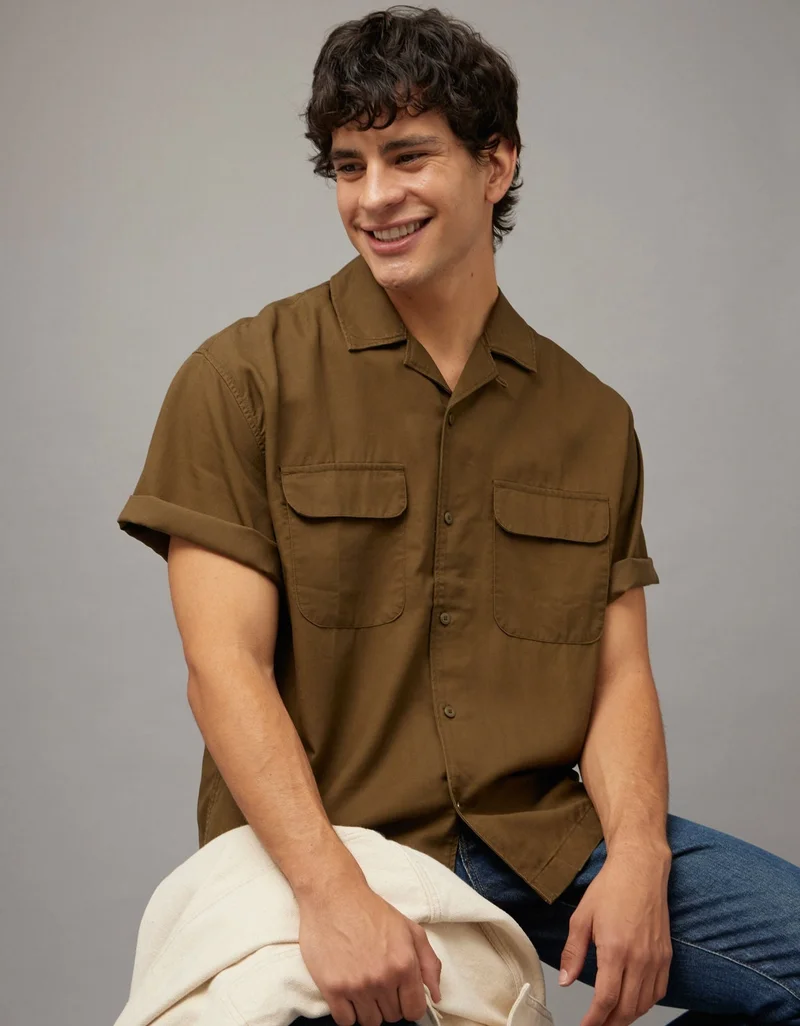 American Eagle  AE Poolside Camp Collar Shirt for Men | Best Price UAE