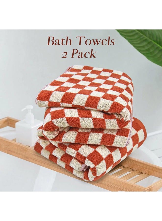 Jacquotha Ultra Soft Bath Towels 2 Pack - 520 GSM Cotton Highly Absorbent Checkered Towels Set for Bathroom Shower Pool Travel 55" x 28"(Coral) - Image 5