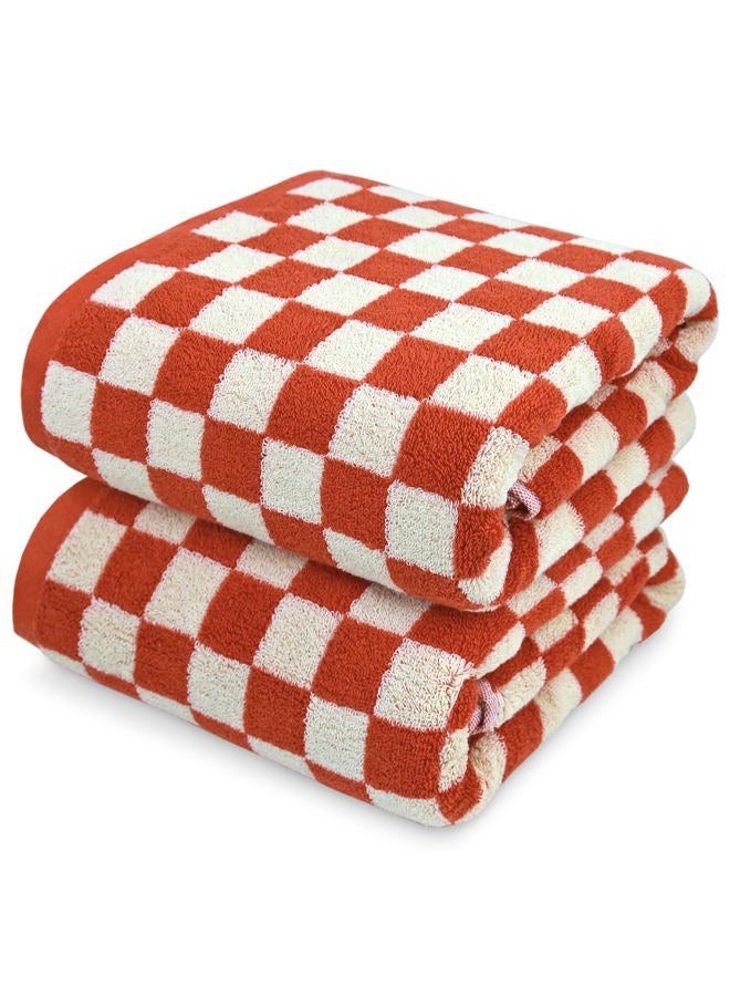 Jacquotha Ultra Soft Bath Towels 2 Pack - 520 GSM Cotton Highly Absorbent Checkered Towels Set for Bathroom Shower Pool Travel 55" x 28"(Coral) - Image 1