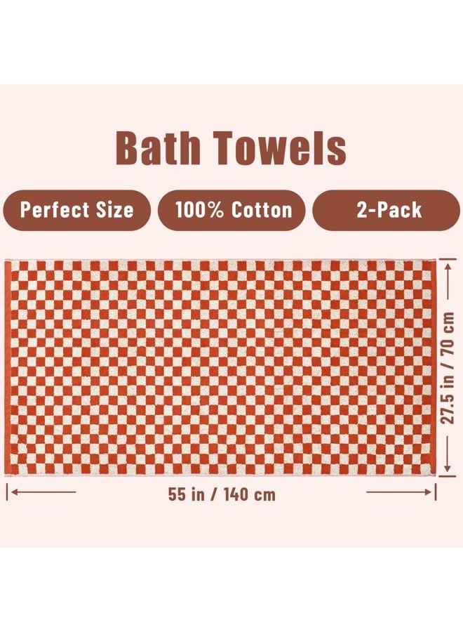 Jacquotha Ultra Soft Bath Towels 2 Pack - 520 GSM Cotton Highly Absorbent Checkered Towels Set for Bathroom Shower Pool Travel 55" x 28"(Coral) - Image 2