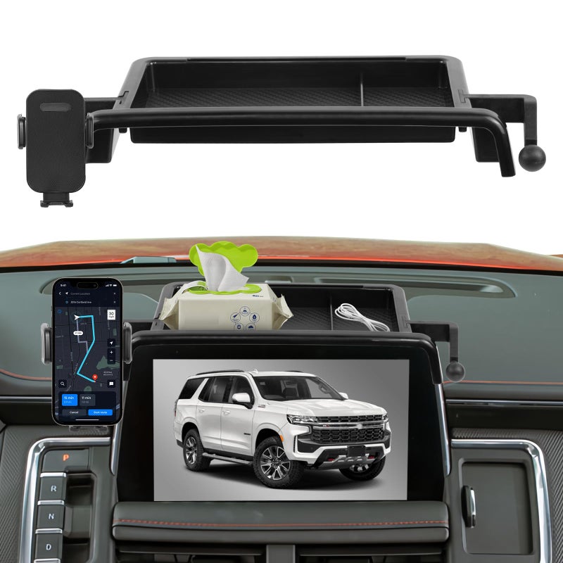 FETUSI Car Phone Holder Compatible with Chevy Suburban Tahoe/GMC Yukon 2021-2024 Accessories 10.2-Inch Screen Fixed Clip, Cell Phone Mount with Dash Center Console Organizer Hands-Free 360Â° Rotation - Image 1