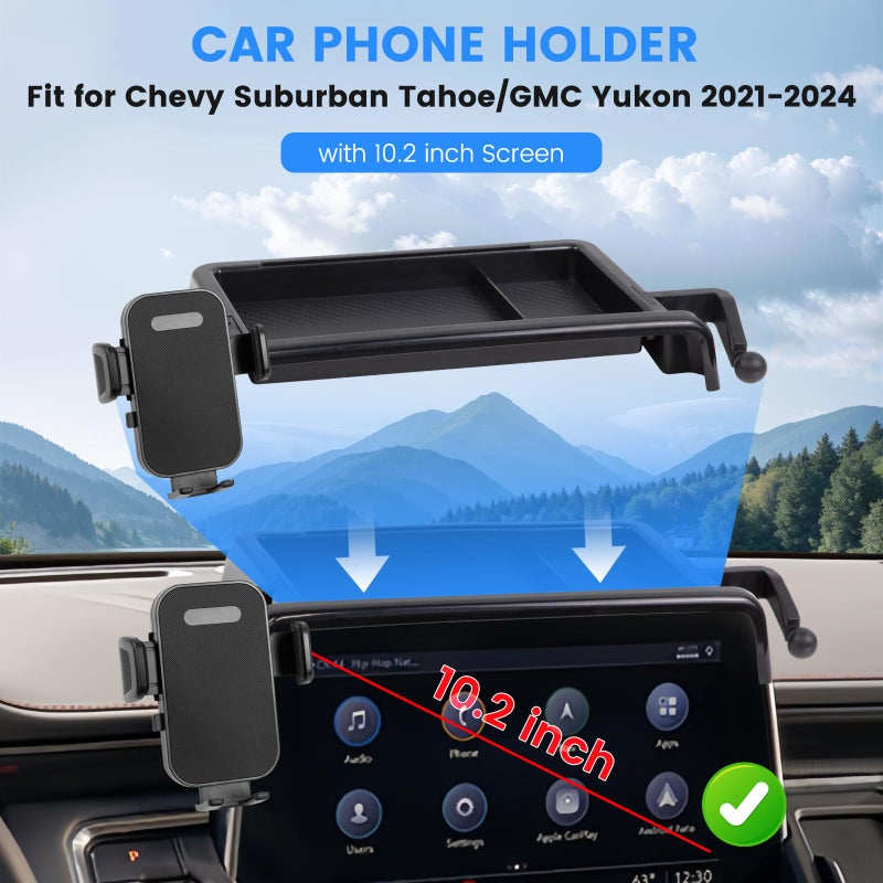 FETUSI Car Phone Holder Compatible with Chevy Suburban Tahoe/GMC Yukon 2021-2024 Accessories 10.2-Inch Screen Fixed Clip, Cell Phone Mount with Dash Center Console Organizer Hands-Free 360Â° Rotation - Image 2