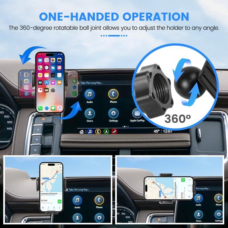 FETUSI Car Phone Holder Compatible with Chevy Suburban Tahoe/GMC Yukon 2021-2024 Accessories 10.2-Inch Screen Fixed Clip, Cell Phone Mount with Dash Center Console Organizer Hands-Free 360Â° Rotation - Image 5