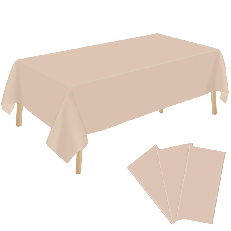 YSYJ 3 Pack Beige Plastic Tablecloth Disposable Rectangular Table Cloth 54 x 108 Inch Table Cover for Parties