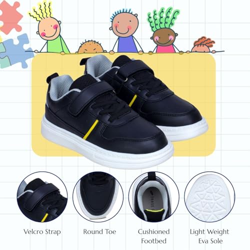 TRASE Kids Sneakers for Boys & Girls | Lace-Up Closure | Stylish, Lightweight & Comfortable Unisex Shoes for Outdoor, Casual (Black-Yellow, 13 UK) - Image 2
