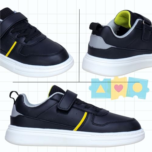 TRASE Kids Sneakers for Boys & Girls | Lace-Up Closure | Stylish, Lightweight & Comfortable Unisex Shoes for Outdoor, Casual (Black-Yellow, 13 UK) - Image 4