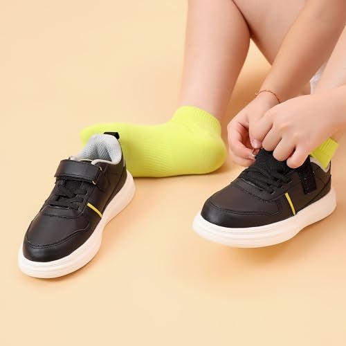 TRASE Kids Sneakers for Boys & Girls | Lace-Up Closure | Stylish, Lightweight & Comfortable Unisex Shoes for Outdoor, Casual (Black-Yellow, 13 UK) - Image 3