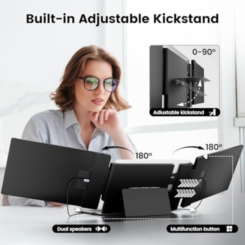 Laptop Screen Extender - 14.1" Triple Portable Monitor with Sturdy Metal Kickstand for 13-17 Inch Laptops, 1080P HD IPS Laptop Monitor Extender Plug and Play for Windows/Chrome/Mac/Switch/PS5 - Image 4