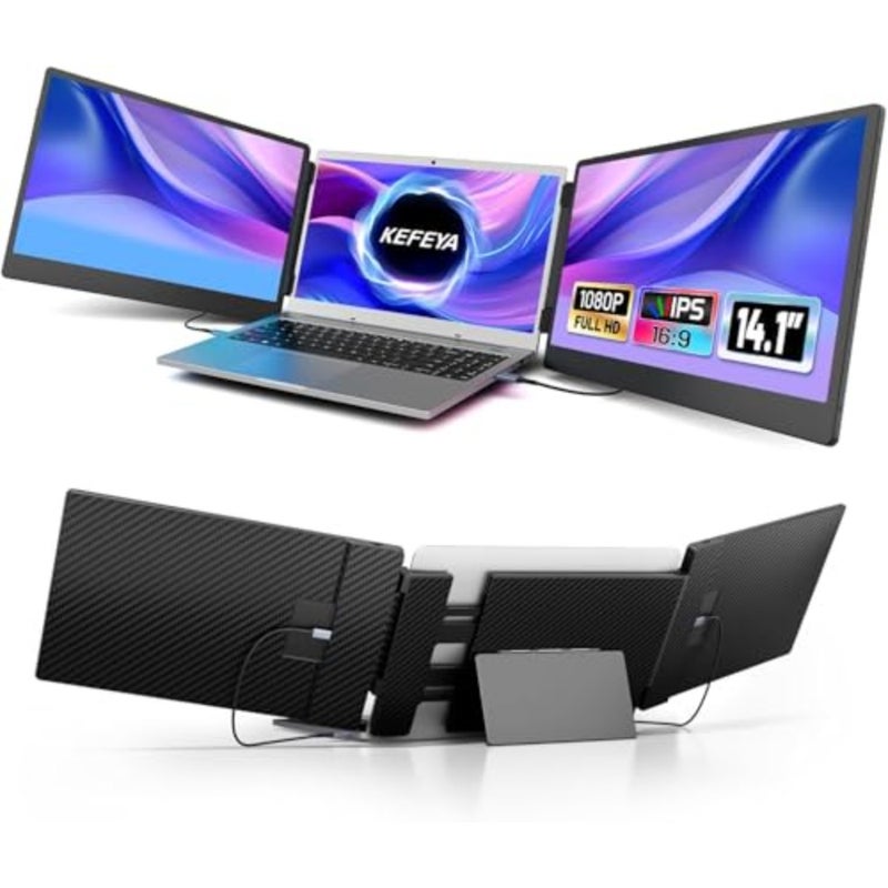 Laptop Screen Extender - 14.1" Triple Portable Monitor with Sturdy Metal Kickstand for 13-17 Inch Laptops, 1080P HD IPS Laptop Monitor Extender Plug and Play for Windows/Chrome/Mac/Switch/PS5 - Image 1