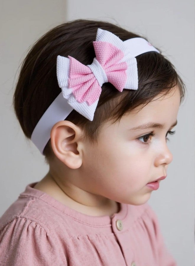OMID, Soft Stretchy Baby Headband with Large Pink and White Bow | Newborn, Infant, Baby Girl Hair Accessory | Comfortable Adjustable Elastic - Image 2