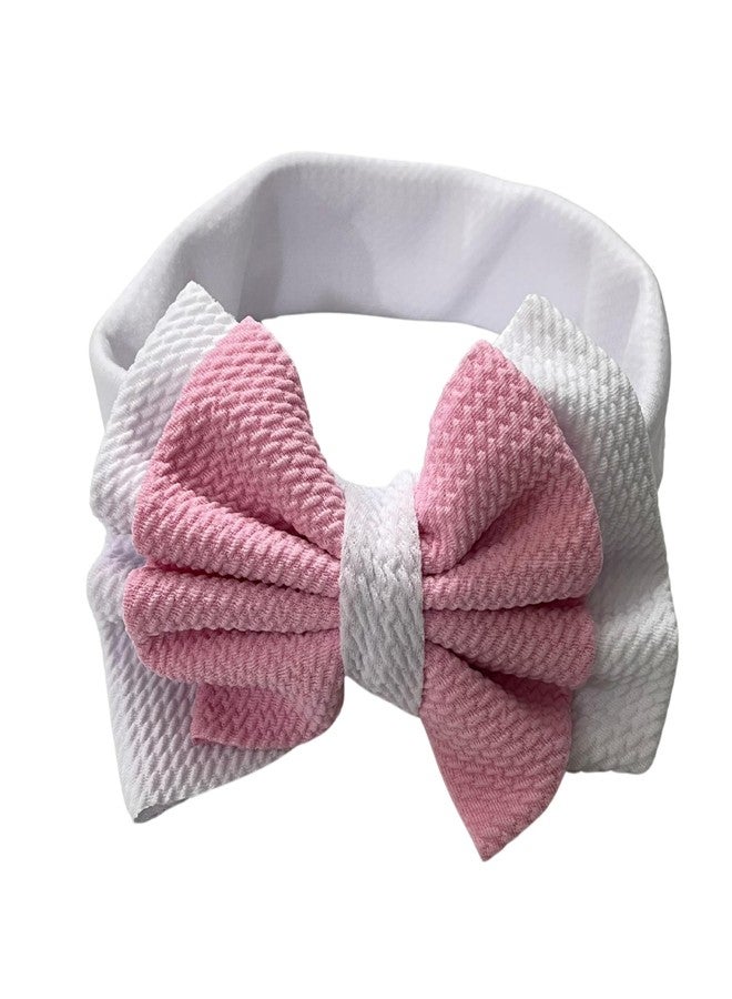OMID, Soft Stretchy Baby Headband with Large Pink and White Bow | Newborn, Infant, Baby Girl Hair Accessory | Comfortable Adjustable Elastic - Image 1
