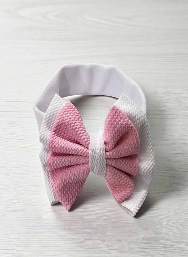 OMID, Soft Stretchy Baby Headband with Large Pink and White Bow | Newborn, Infant, Baby Girl Hair Accessory | Comfortable Adjustable Elastic - Image 3