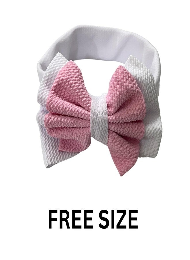 OMID, Soft Stretchy Baby Headband with Large Pink and White Bow | Newborn, Infant, Baby Girl Hair Accessory | Comfortable Adjustable Elastic - Image 4