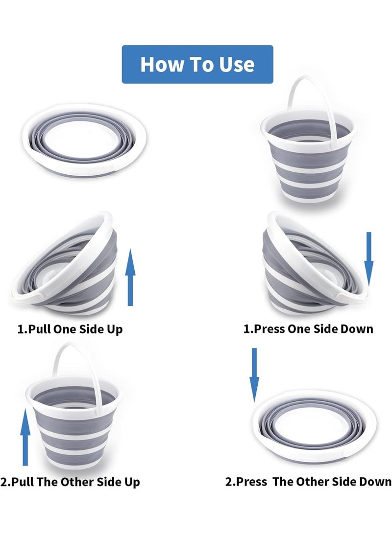 دلو بلاستيكي قابل للطي سعة 10 لتر، دلو محمول للتخييم في الهواء الطلق، والمشي لمسافات طويلة، وغسيل السيارات، وتنظيف الشاطئ والمنزل - Image 3
