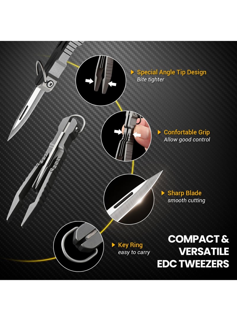 KASTWAVE Tweezers Multitool, Precision Tweezer with Pocket Knife, 2 in 1 Titanium Small Keychain Tweezers for Men, EDC Gadgets for Craft, Soldering, Medical, Jewelry, Lab Work, Gifts Tools for Men  - Image 3