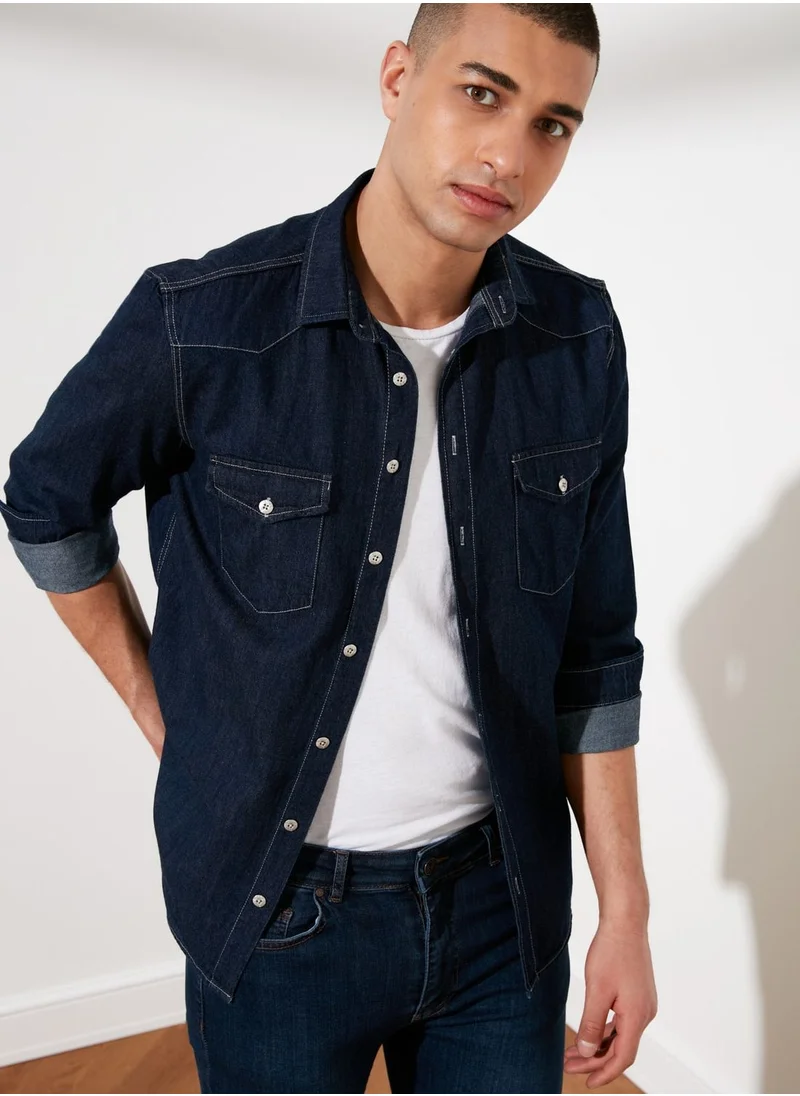 ترينديول Dark Wash Slim Fit Denim Shirt