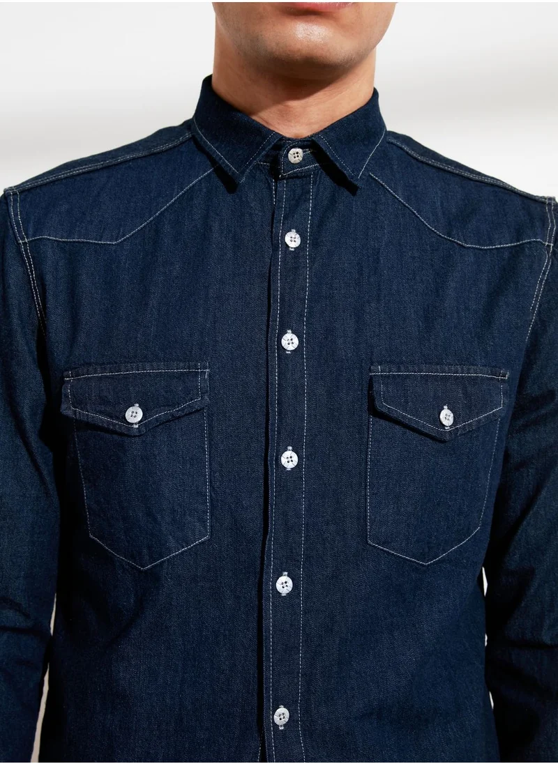 ترينديول Dark Wash Slim Fit Denim Shirt