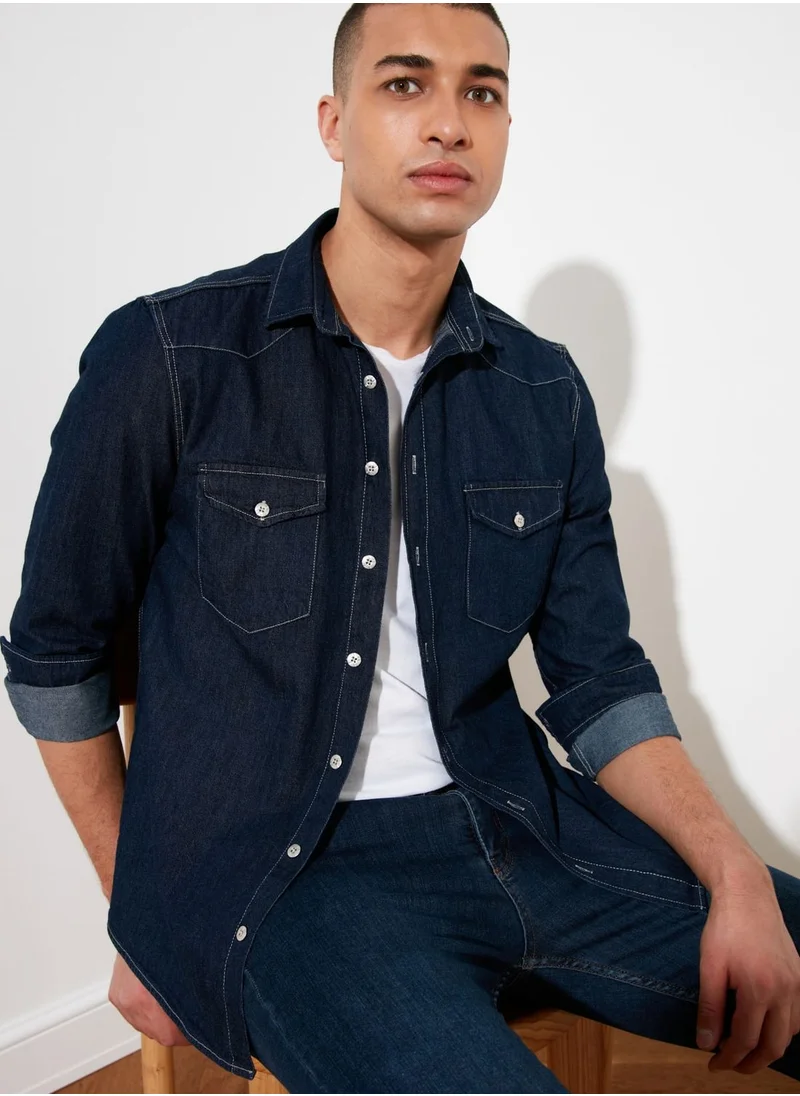 ترينديول Dark Wash Slim Fit Denim Shirt