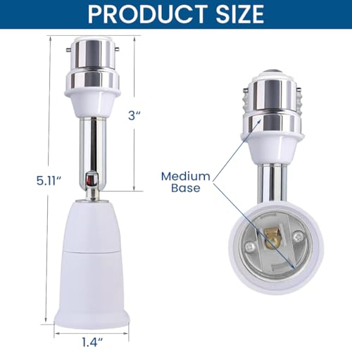 ELEPHANTBOAT® 2 Pcs B22 to E27 Light Socket Converter Extender, Flexible 360° Rotatable Adapter for B22 to E27 Bulb, Bulb Lamp Holder Extender Holder Socket Fit for LED, CFL - Image 2
