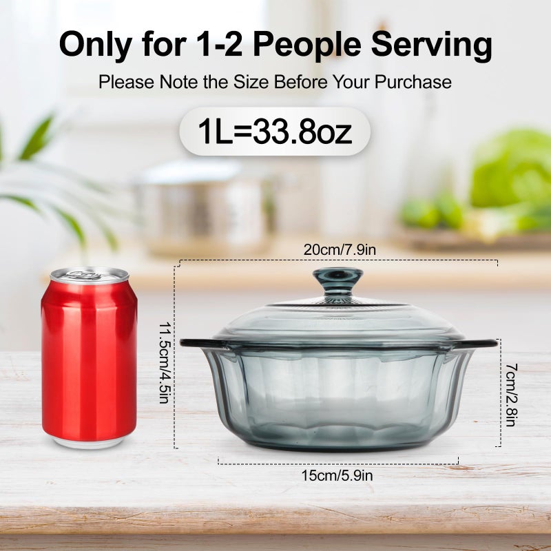 TIPTAP Mini Casserole Dish, Baking Dish with Lid, Oven Safe, Microwave Safe, Fridge Safe, Round Glass Cookware with Handles, Bowls for Kitchenï¼ˆ33.08oz/1Lï¼‰ - Image 2