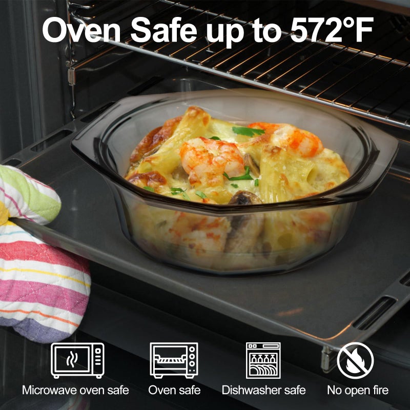 TIPTAP Mini Casserole Dish, Baking Dish with Lid, Oven Safe, Microwave Safe, Fridge Safe, Round Glass Cookware with Handles, Bowls for Kitchenï¼ˆ33.08oz/1Lï¼‰ - Image 4