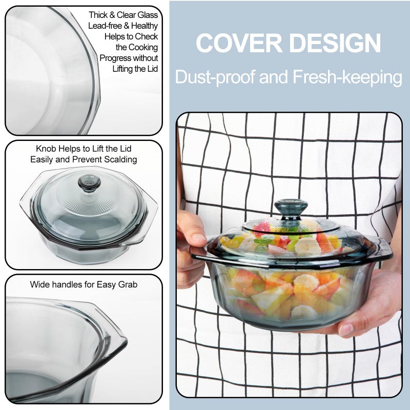 TIPTAP Mini Casserole Dish, Baking Dish with Lid, Oven Safe, Microwave Safe, Fridge Safe, Round Glass Cookware with Handles, Bowls for Kitchenï¼ˆ33.08oz/1Lï¼‰ - Image 5