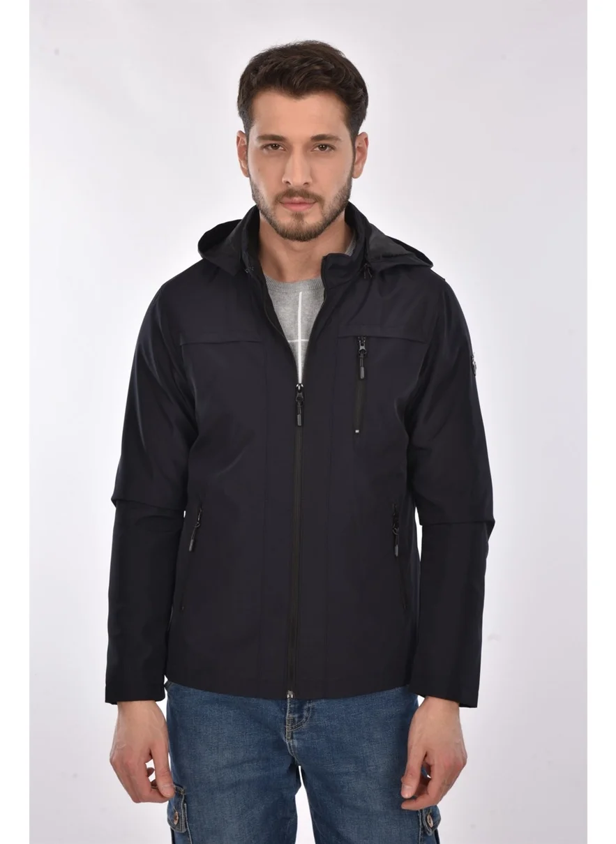 سيفيست New Season Men's Black Hooded Inner Pocket Water and Windproof Seasonal & Summer Coat
