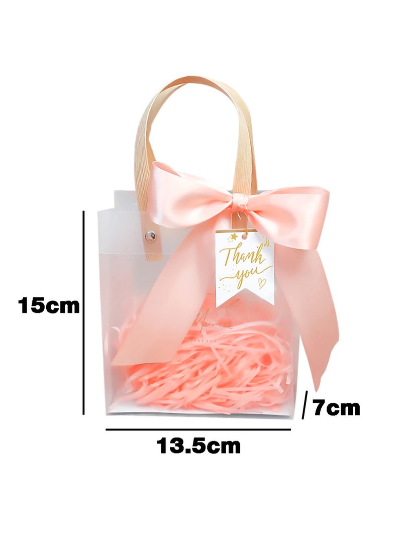 10 PCS Clear Gift Bags with Handles, Reusable Party Favor Bags with Ribbon Small Transparent Gift Wrap Bags Bulk for Weddings Birthdays,Pink 13.5x7x15cm - Image 2