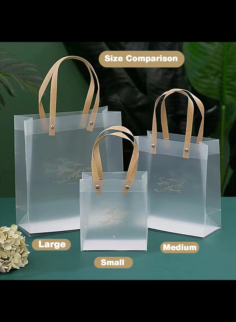 10 PCS Clear Gift Bags with Handles, Reusable Party Favor Bags with Ribbon Small Transparent Gift Wrap Bags Bulk for Weddings Birthdays,Pink 13.5x7x15cm - Image 4