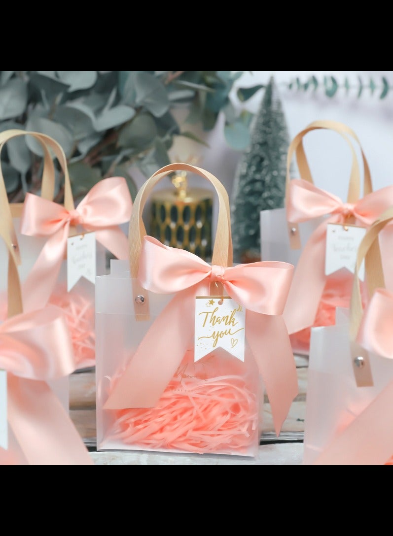 10 PCS Clear Gift Bags with Handles, Reusable Party Favor Bags with Ribbon Small Transparent Gift Wrap Bags Bulk for Weddings Birthdays,Pink 13.5x7x15cm - Image 5